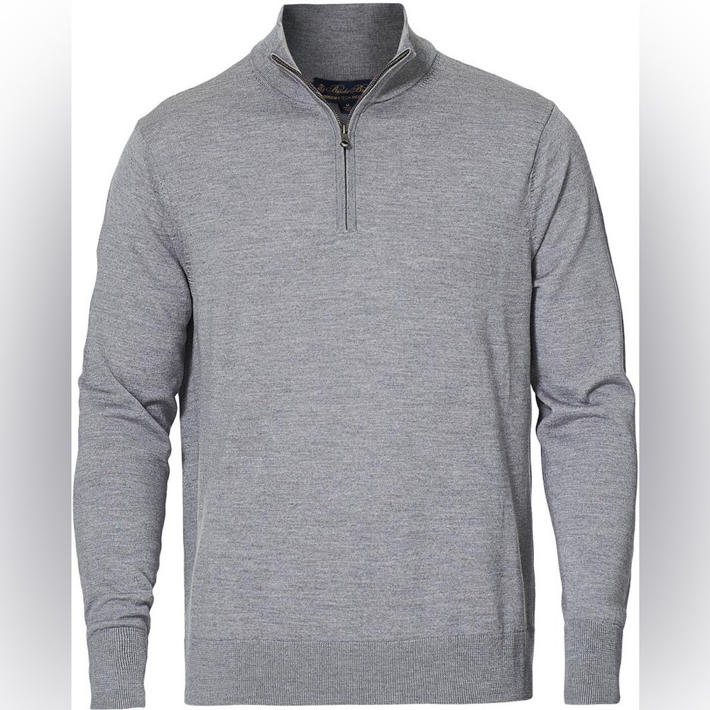 NWT Brooks Brothers: Washable Merino Wool Half Zip Heather Grey